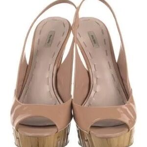 Miu Miu Nude Beige/Pink Peep Toe Platform Slingbacks